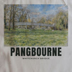 Close-up of the Whitchurch Bridge, Pangbourne drawing and lettering printed on natural cotton