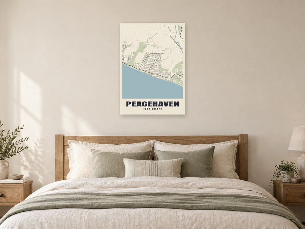 Peacehaven Street Map Poster at A1, as a poster, above a bed