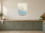 Peacehaven Street Map Poster at A1, in a white frame, in a kitchen