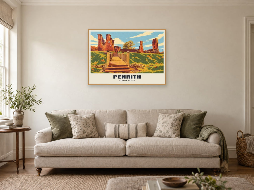 Penrith Castle Poster at A1, in a natural wood frame, in a sitting room