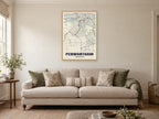Penwortham Street Map Poster at A1, in a natural wood frame, in a sitting room