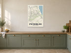 Peterlee Street Map Poster at A1, in a white frame, in a kitchen