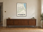Peterlee Street Map Poster at A1, in a black frame, above a sideboard