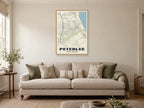 Peterlee Street Map Poster at A1, in a natural wood frame, in a sitting room