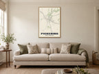 Pickering Street Map Poster at A1, in a natural wood frame, in a sitting room