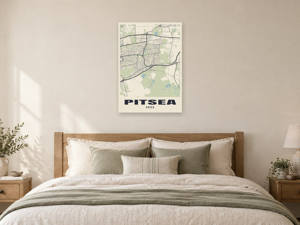 Pitsea Street Map Poster at A1, as a poster, above a bed