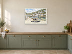 Polperro Harbour Poster at A1, in a white frame, in a kitchen