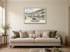 Polperro Harbour Poster at A1, in a natural wood frame, in a sitting room