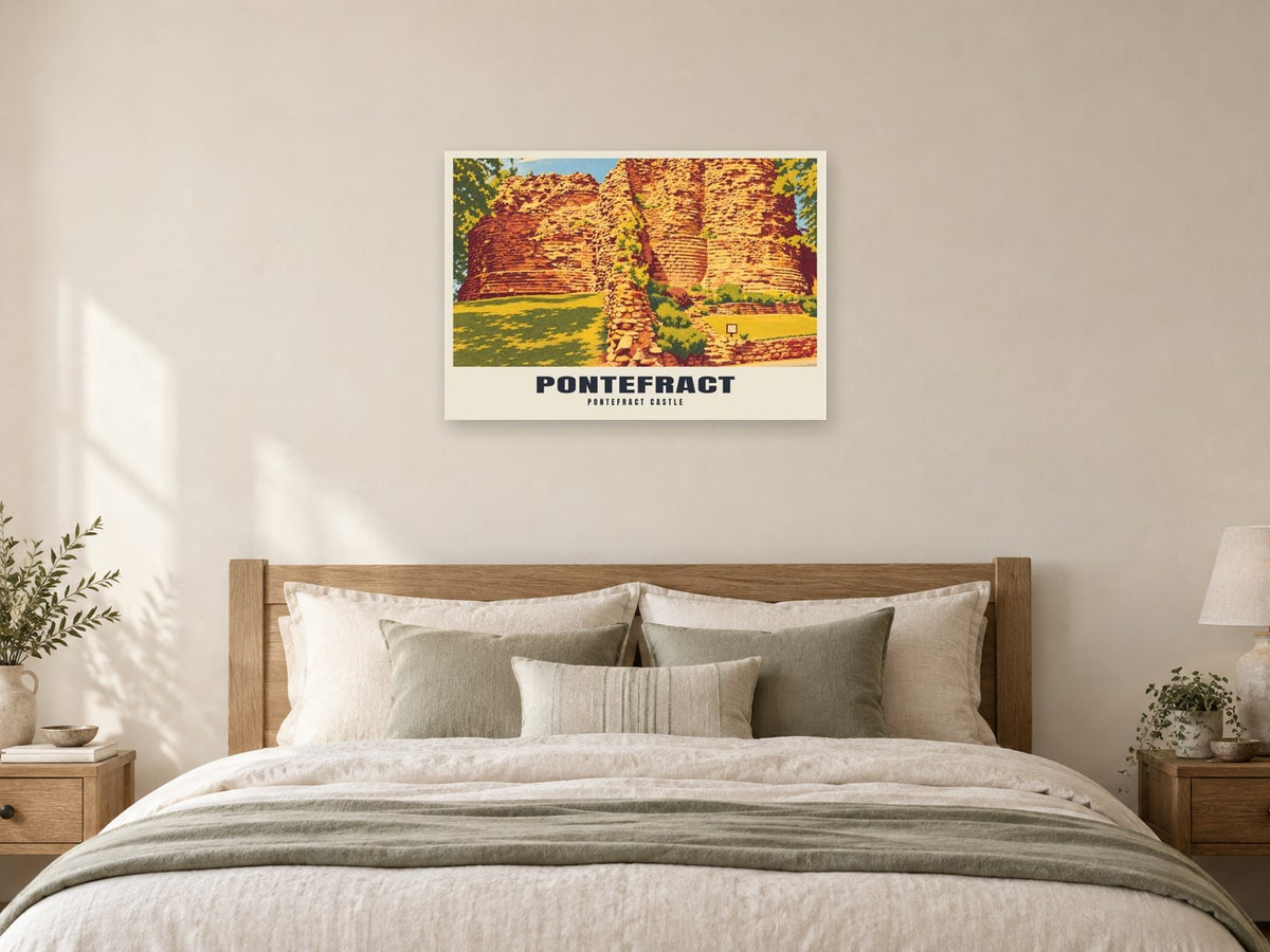 Pontefract Castle Poster at A1, as a poster, above a bed