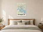 Poole Street Map Poster at A1, as a poster, above a bed