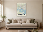 Poole Street Map Poster at A1, in a natural wood frame, in a sitting room
