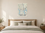 Poplar Heritage Street Map Poster at A1, as a poster, above a bed