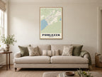 Porlezza Street Map Poster at A1, in a natural wood frame, in a sitting room