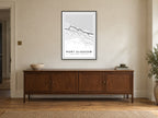 Port Glasgow Town Centre Street Map Poster at A1, in a black frame, above a sideboard