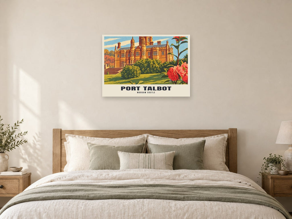 Margam Castle, Port Talbot Poster at A1, as a poster, above a bed