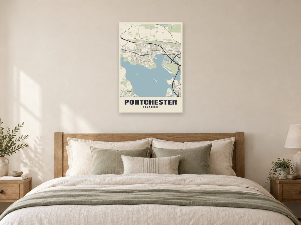 Portchester Street Map Poster at A1, as a poster, above a bed