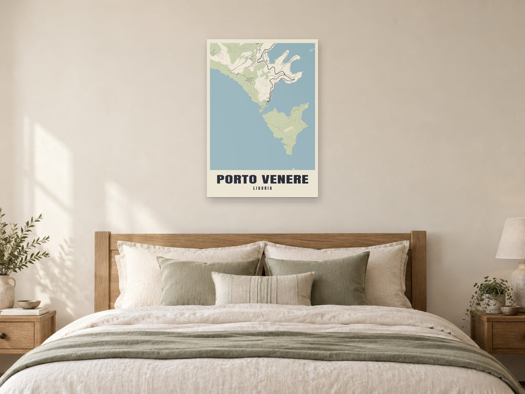 Porto Venere Street Map Poster at A1, as a poster, above a bed