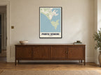 Porto Venere Street Map Poster at A1, in a black frame, above a sideboard