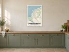 Portstewart Street Map Poster at A1, in a white frame, in a kitchen