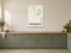 Prattsville Street Map Poster at A1, in a white frame, in a kitchen