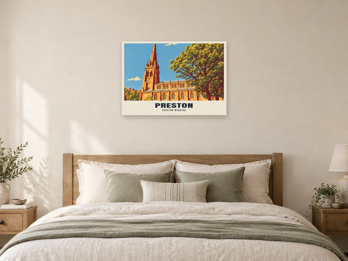 Preston Minster Poster at A1, as a poster, above a bed