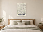 Queen's Park Heritage Street Map Poster at A1, as a poster, above a bed