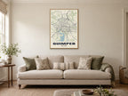 Quimper Street Map Poster at A1, in a natural wood frame, in a sitting room