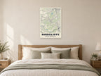 Radcliffe Street Map Poster at A1, as a poster, above a bed