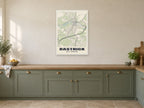 Rastrick Street Map Poster at A1, in a white frame, in a kitchen