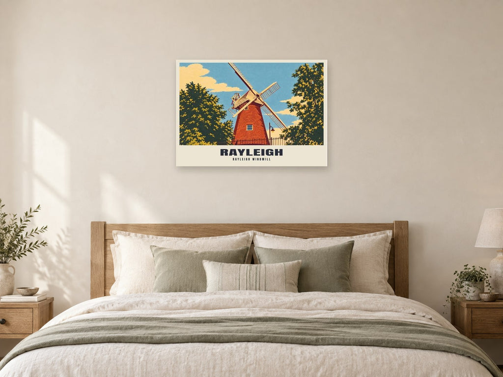 Rayleigh Windmill Poster at A1, as a poster, above a bed