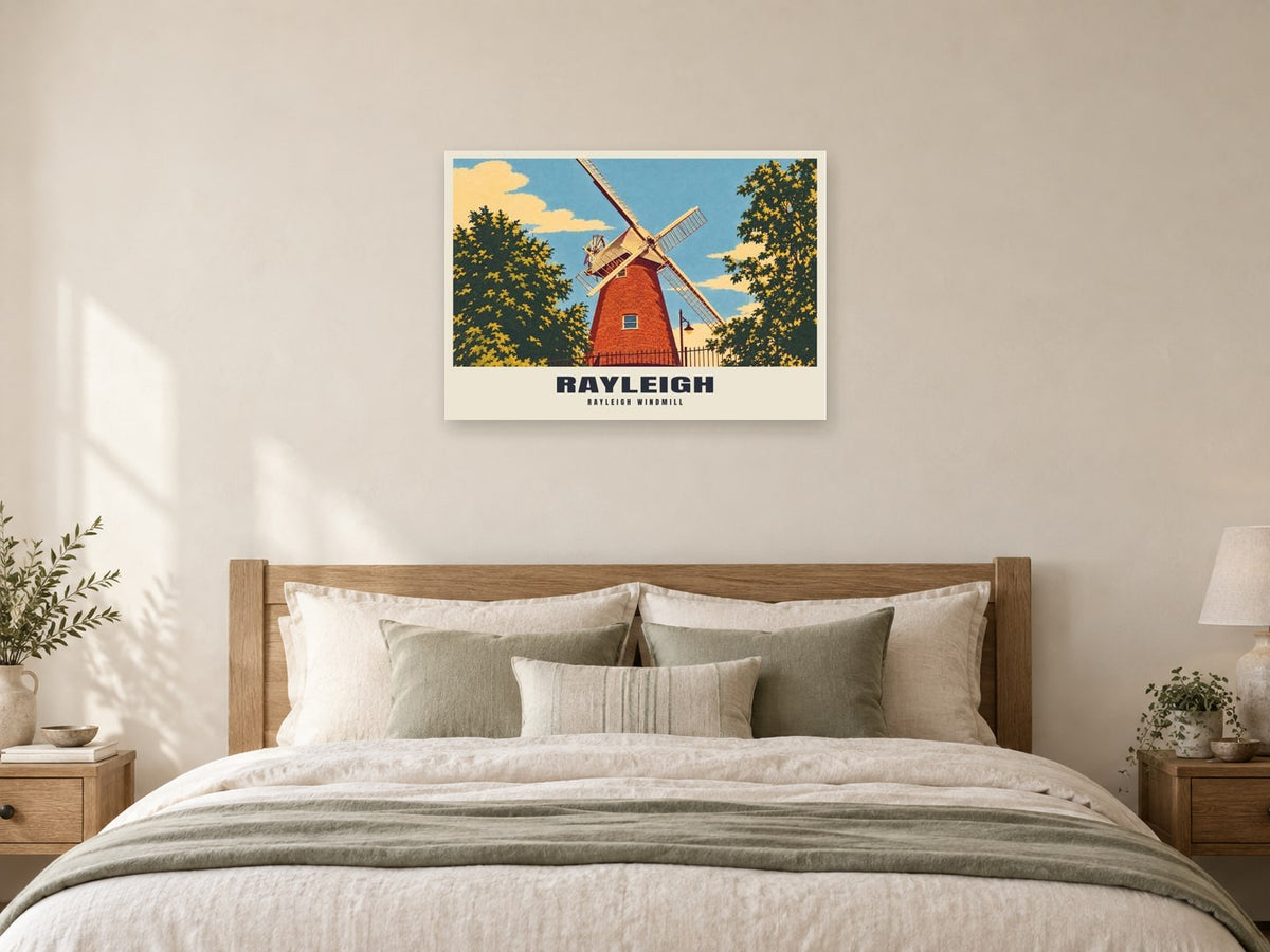 Rayleigh Windmill Poster at A1, as a poster, above a bed