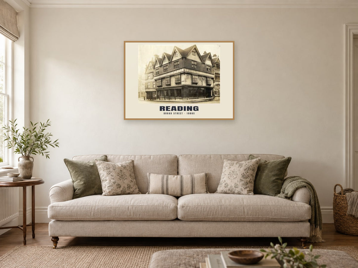 Broad Street, Reading, 1900s Heritage Print at A1, in a natural wood frame, in a sitting room