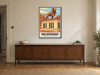The Maiwand Lion, Reading Poster at A1, in a black frame, above a sideboard