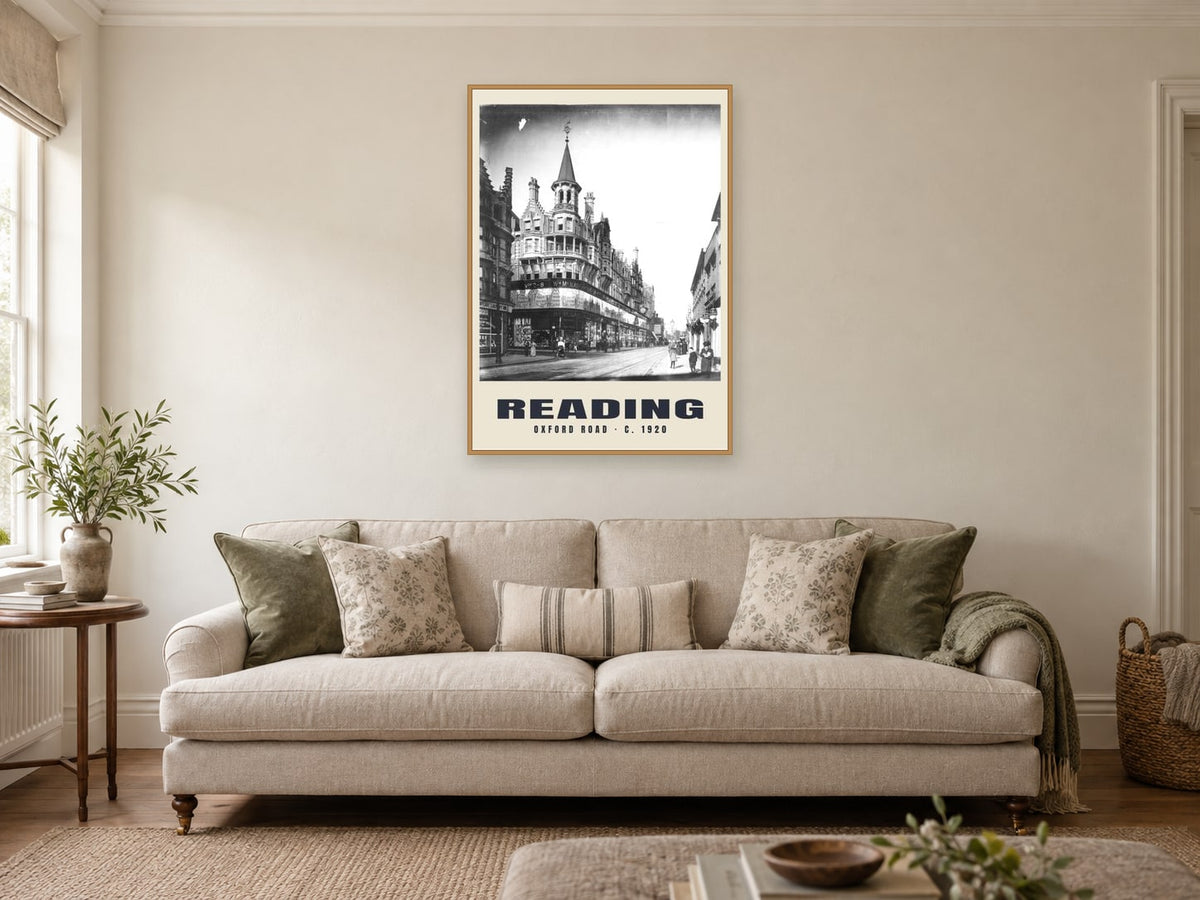 Oxford Road, Reading, c. 1920 Heritage Print at A1, in a natural wood frame, in a sitting room
