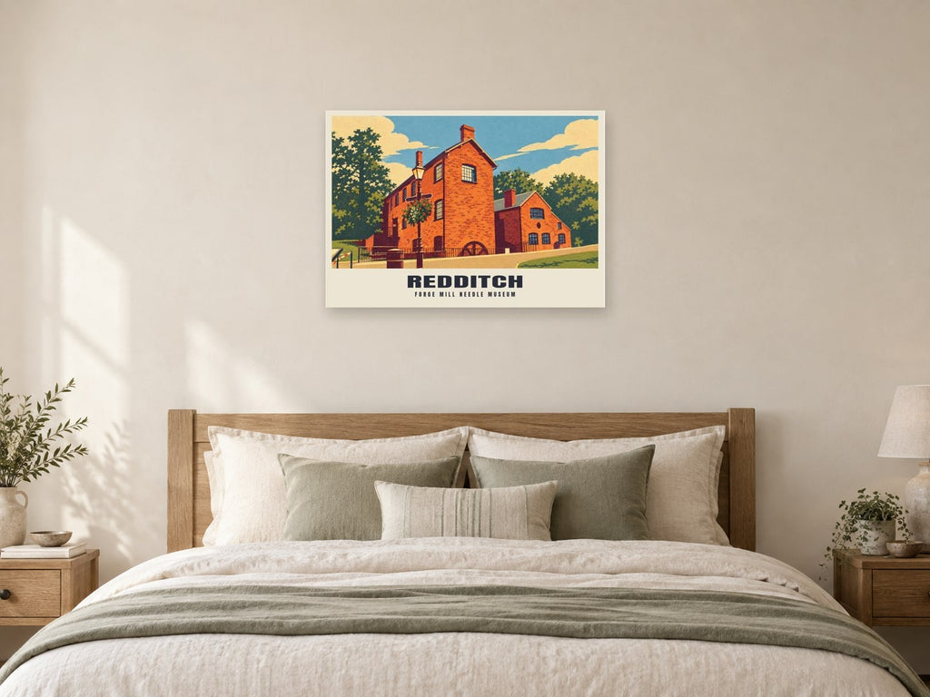 Forge Mill Needle Museum, Redditch Poster at A1, as a poster, above a bed