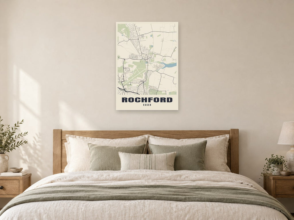 Rochford Street Map Poster at A1, as a poster, above a bed