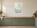 Rosyth Street Map Poster at A1, in a white frame, in a kitchen