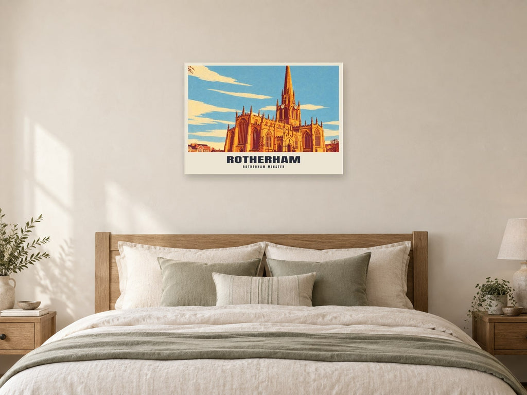 Rotherham Minster Poster at A1, as a poster, above a bed