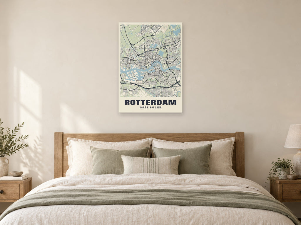 Rotterdam Street Map Poster at A1, as a poster, above a bed