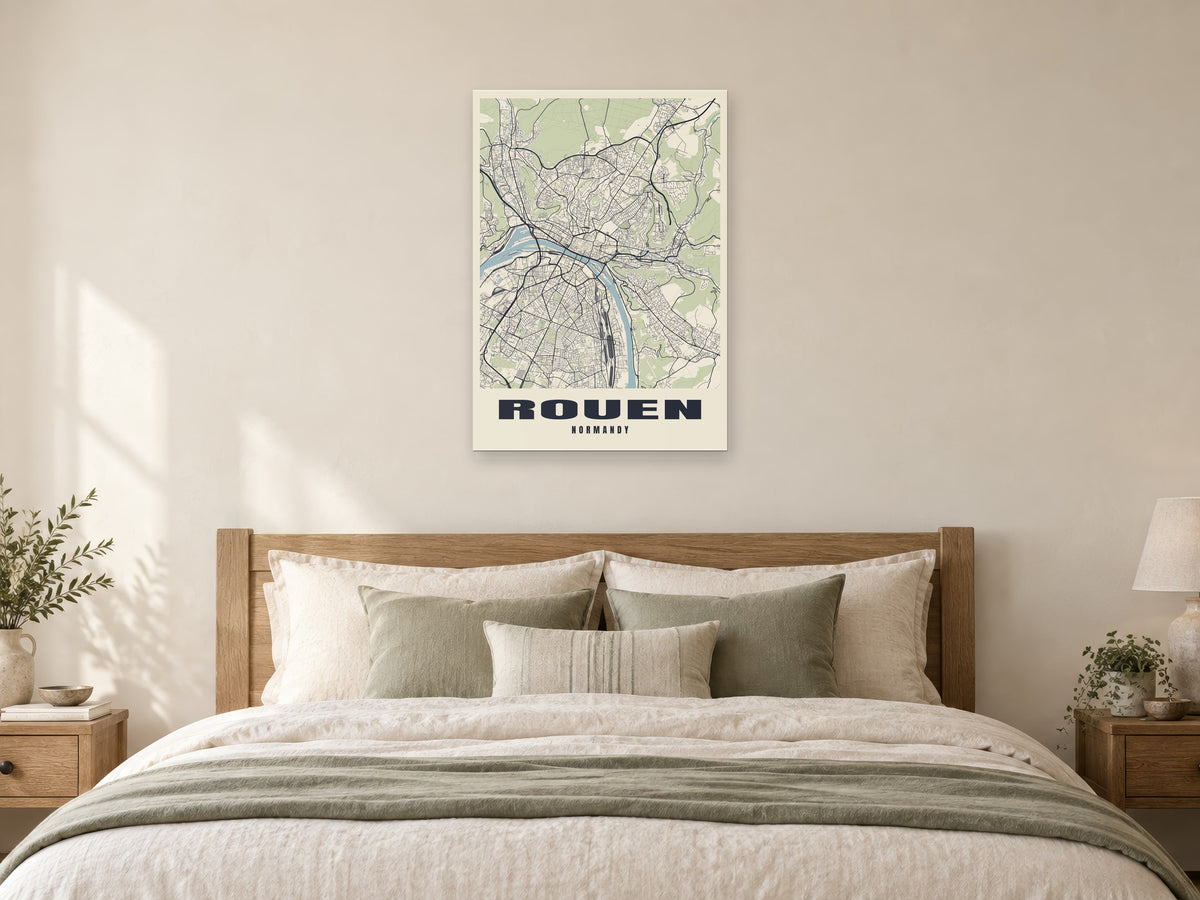 Rouen Street Map Poster at A1, as a poster, above a bed