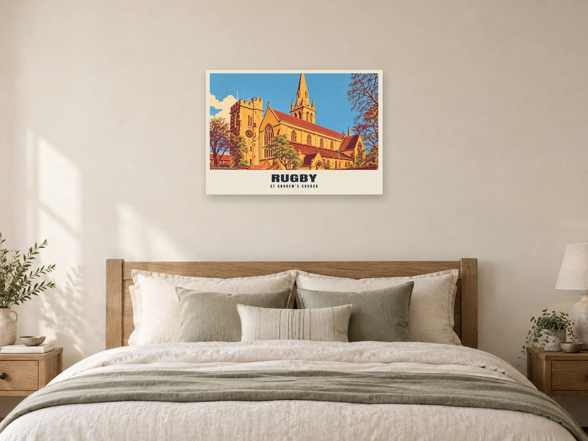 St Andrew's Church, Rugby Poster at A1, as a poster, above a bed