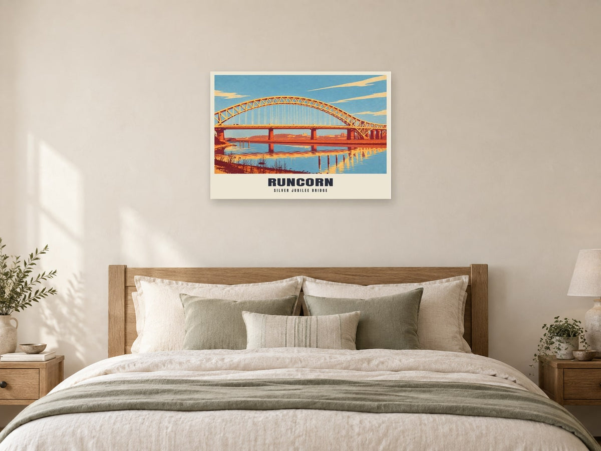Silver Jubilee Bridge, Runcorn Poster at A1, as a poster, above a bed