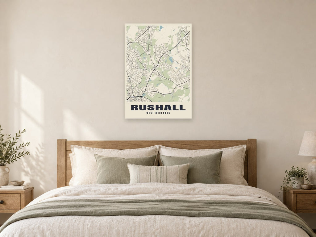 Rushall Street Map Poster at A1, as a poster, above a bed