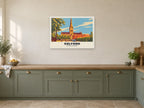 Salford Cathedral Poster at A1, in a white frame, in a kitchen