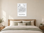 Savannah Downtown Street Map Poster at A1, as a poster, above a bed