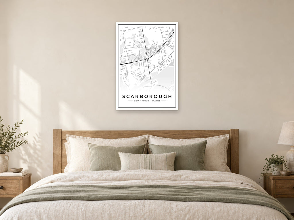Scarborough Downtown Street Map Poster at A1, as a poster, above a bed