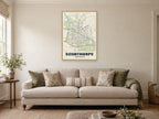 Scunthorpe Street Map Poster at A1, in a natural wood frame, in a sitting room