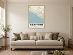 Seaford Street Map Poster at A1, in a natural wood frame, in a sitting room