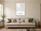 Seaham Town Centre Street Map Poster at A1, in a natural wood frame, in a sitting room