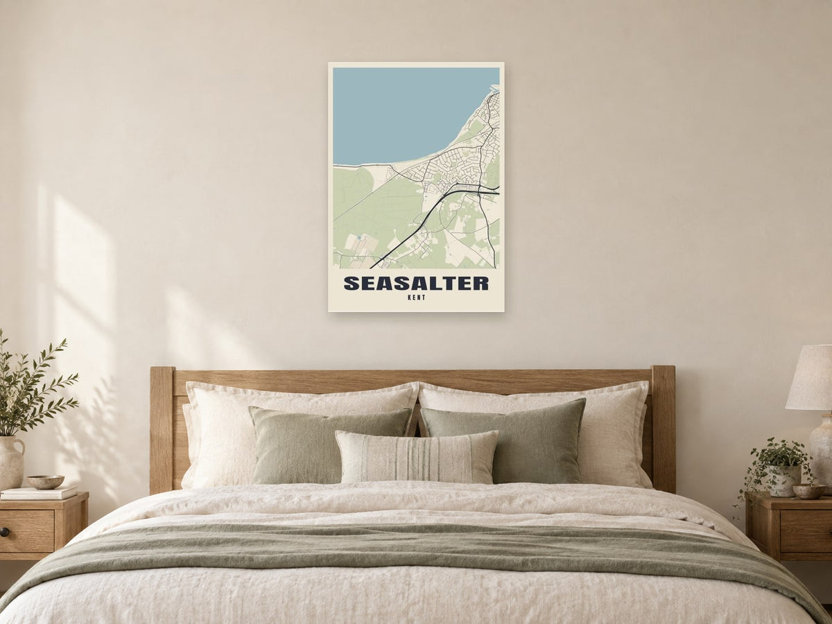 Seasalter Street Map Poster at A1, as a poster, above a bed